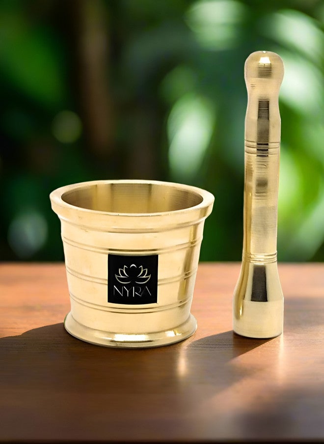 Nyra Kitchenware Nyra Brass Mortar and Pestle Set for Traditional Spice Grinding - Image 1